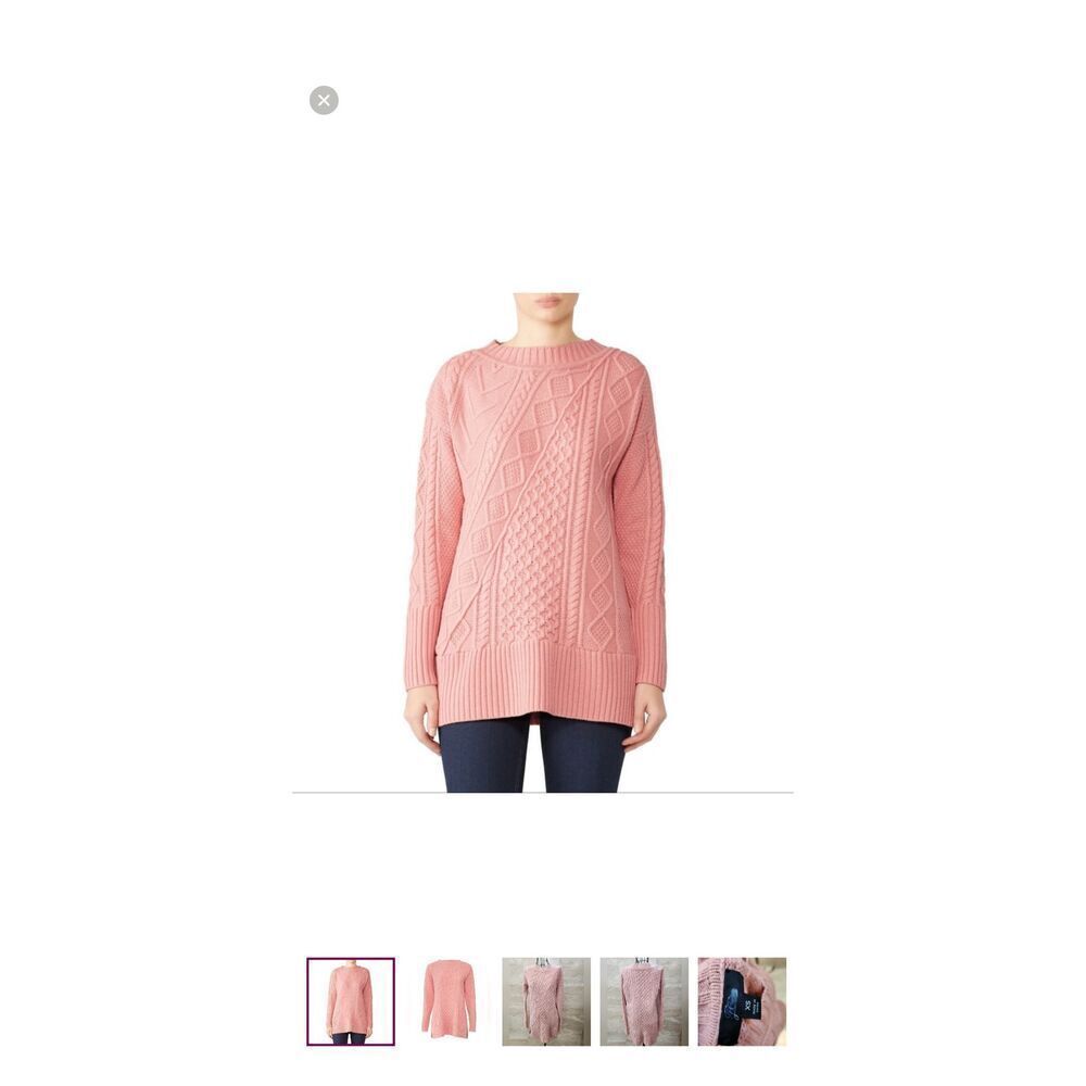 J Crew Cable Knit Patchwork Wool Blend Tunic Sweater K2428 Seashell Pink Medium
